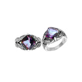 Elegant Sterling Silver Balinese Design Ring With Mystic Quartz And Cubic Zirconia Stones